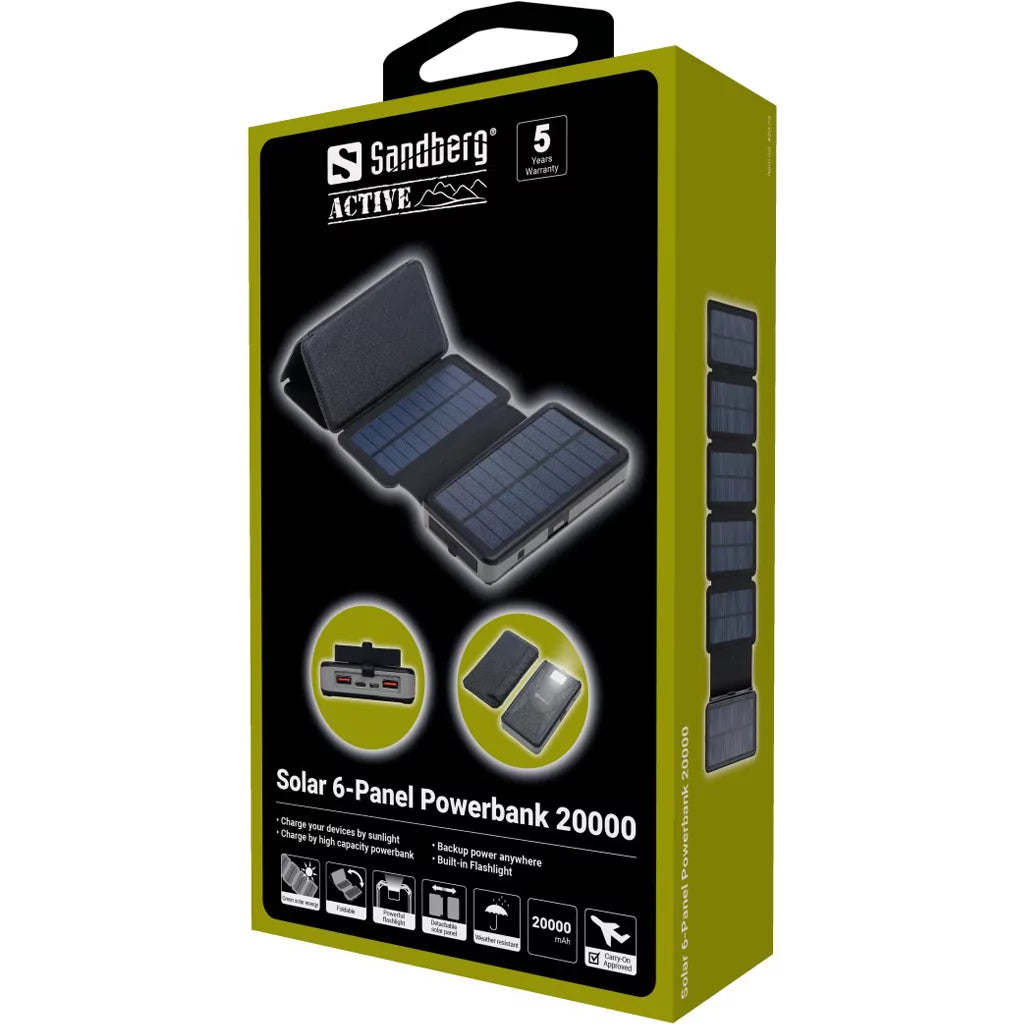Sandberg Solar 6-paneeli Powerbank 20.000 mAh