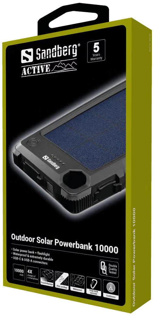 Sandberg Outdoor Solar Powerbank 10 000 mAh – svart