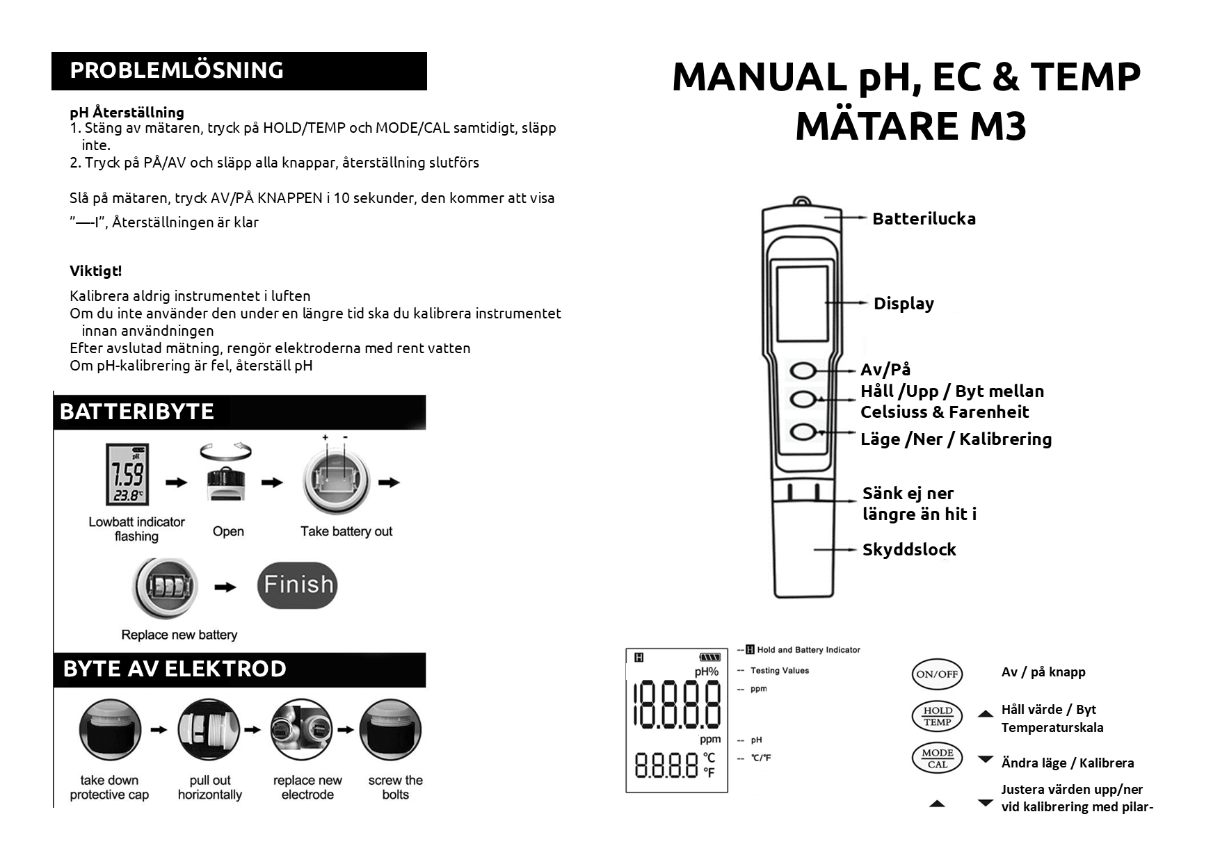 PH - EC - TEMP Mätare för kontroll av vatten/ näringslösning vid Hydroponisk odling - Mylar.se