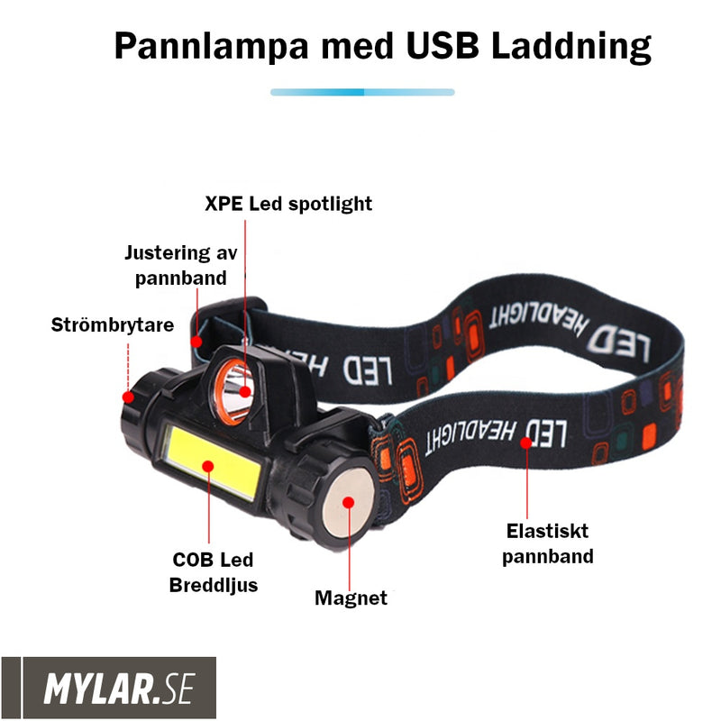 Pannlampa med USB Laddning