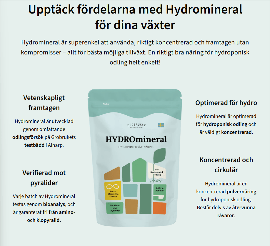 Hydromineral - Hydroponisk växtnäring 200g räcker till 200 liter vatten - Mylar.se