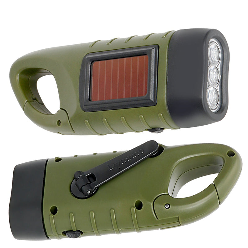 Flashlight with crank and solar cell charge